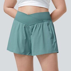 Breezeful™ High Waisted Crossover Pocket Plus Size 2-in-1 Quick Dry Yoga Shorts